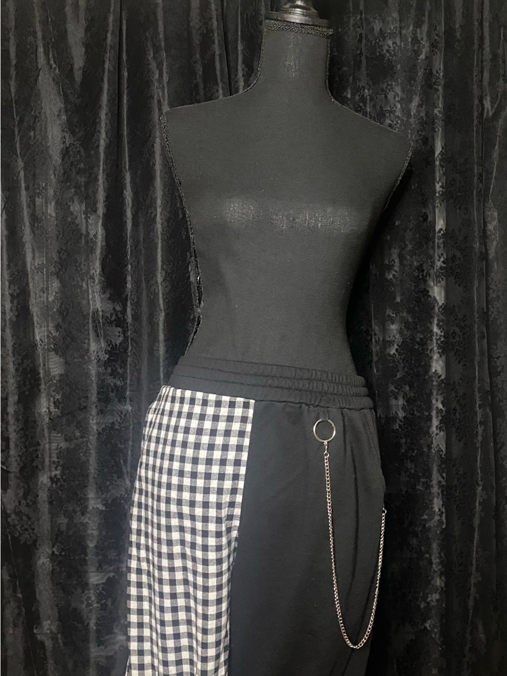 Gothic Emo Grunge Two Toned Checkered Pants with Chain